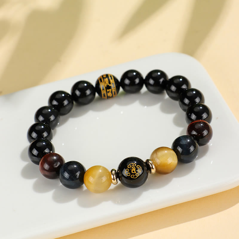 Buddha Stones Black Onyx Tiger Eye Om Mani Padme Hum Chinese Zodiac Natal Buddha Support Bracelet - image 18