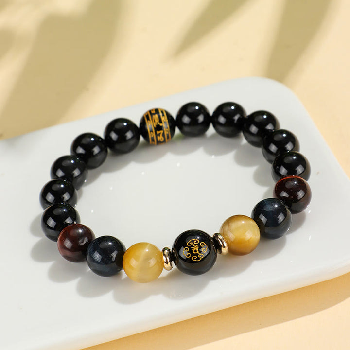 Buddha Stones Black Onyx Tiger Eye Om Mani Padme Hum Chinese Zodiac Natal Buddha Support Bracelet - image 18