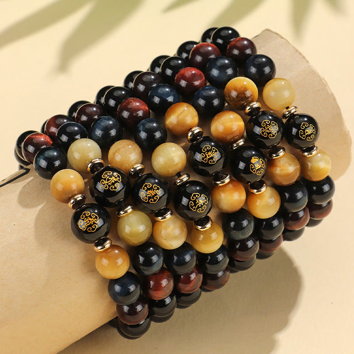 Buddha Stones Black Onyx Tiger Eye Om Mani Padme Hum Chinese Zodiac Natal Buddha Support Bracelet - image 1