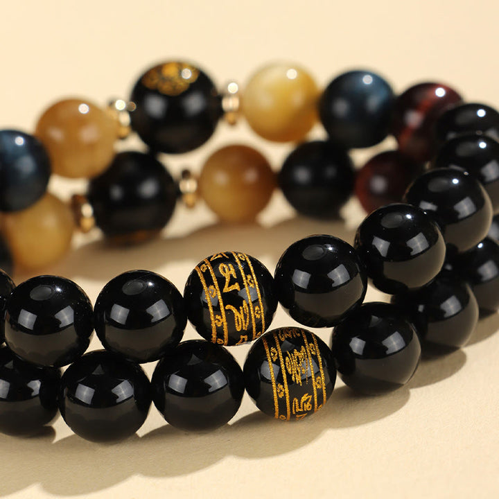 Buddha Stones Black Onyx Tiger Eye Om Mani Padme Hum Chinese Zodiac Natal Buddha Support Bracelet - image 23