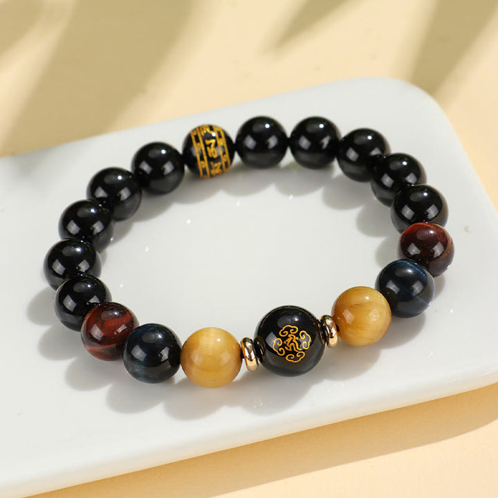 Buddha Stones Black Onyx Tiger Eye Om Mani Padme Hum Chinese Zodiac Natal Buddha Support Bracelet - image 26
