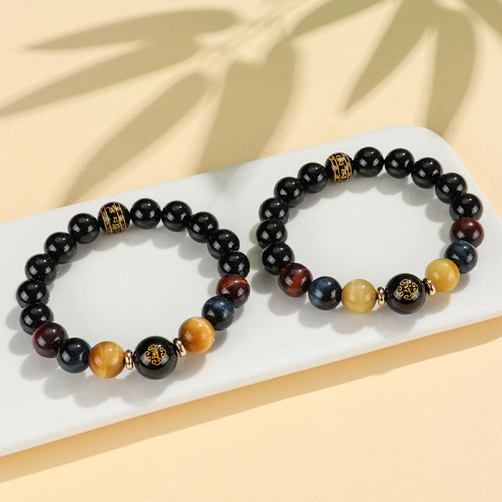 Buddha Stones Black Onyx Tiger Eye Om Mani Padme Hum Chinese Zodiac Natal Buddha Support Bracelet - image 24