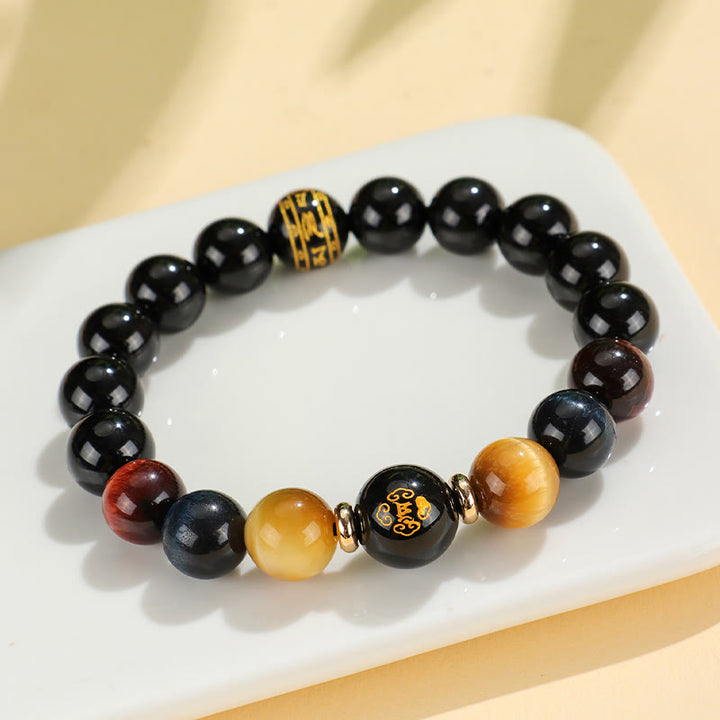 Buddha Stones Black Onyx Tiger Eye Om Mani Padme Hum Chinese Zodiac Natal Buddha Support Bracelet - image 11