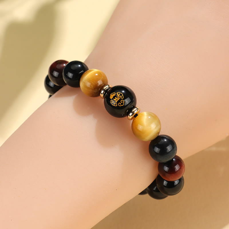 Buddha Stones Black Onyx Tiger Eye Om Mani Padme Hum Chinese Zodiac Natal Buddha Support Bracelet - image 12