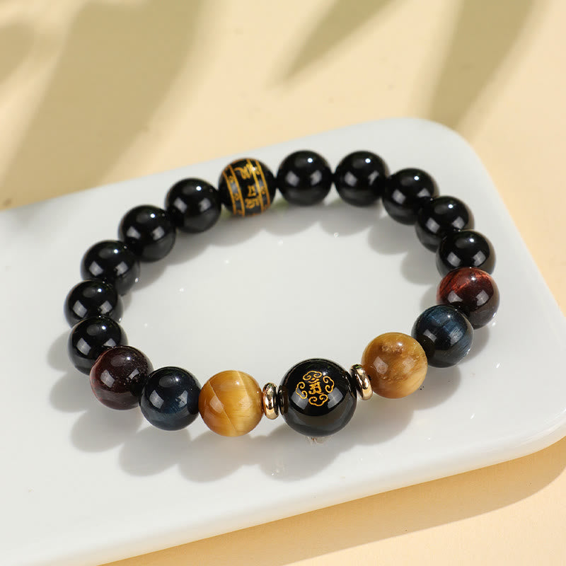 Buddha Stones Black Onyx Tiger Eye Om Mani Padme Hum Chinese Zodiac Natal Buddha Support Bracelet - image 14