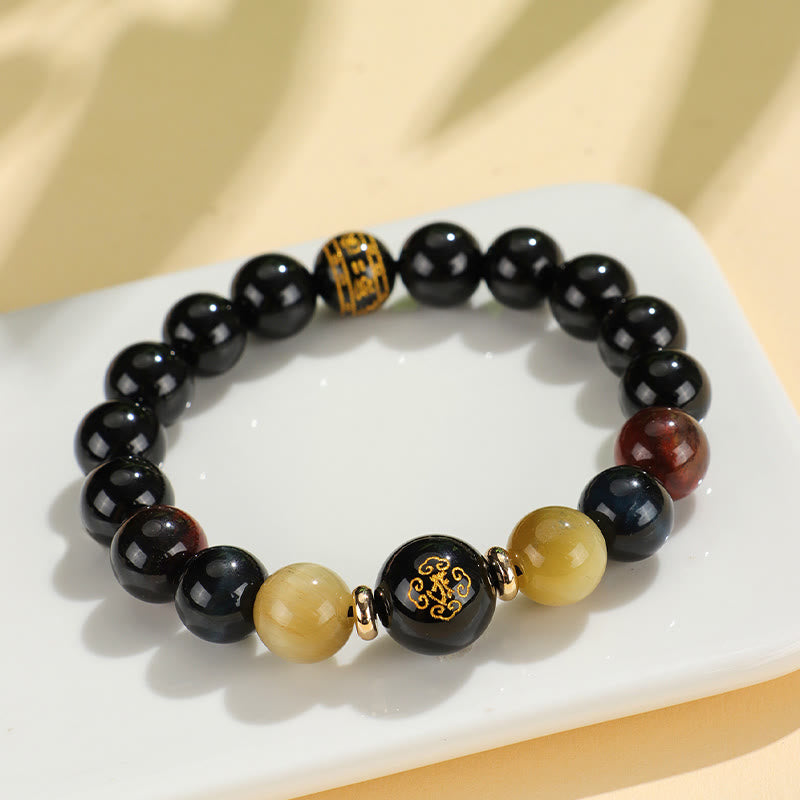 Buddha Stones Black Onyx Tiger Eye Om Mani Padme Hum Chinese Zodiac Natal Buddha Support Bracelet - image 9
