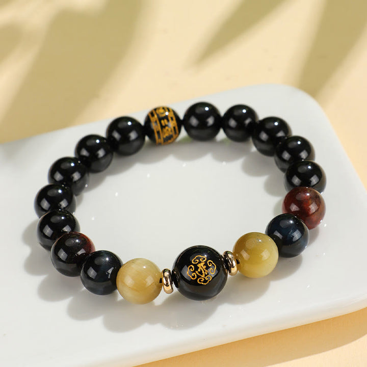 Buddha Stones Black Onyx Tiger Eye Om Mani Padme Hum Chinese Zodiac Natal Buddha Support Bracelet - image 9