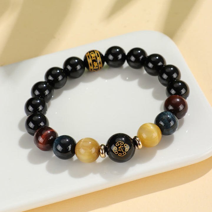 Buddha Stones Black Onyx Tiger Eye Om Mani Padme Hum Chinese Zodiac Natal Buddha Support Bracelet - image 16