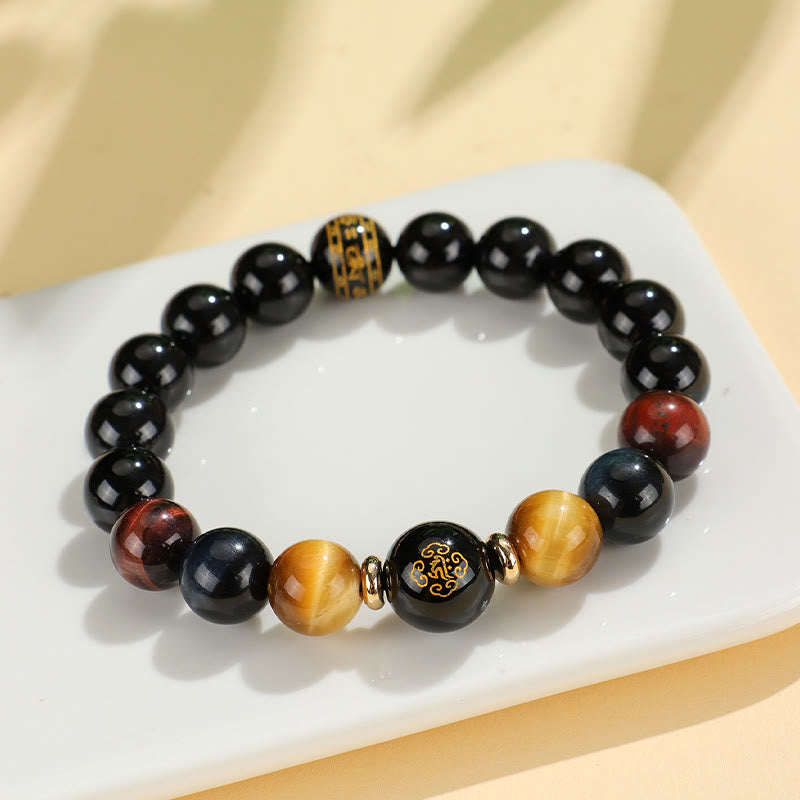 Buddha Stones Black Onyx Tiger Eye Om Mani Padme Hum Chinese Zodiac Natal Buddha Support Bracelet - image 3