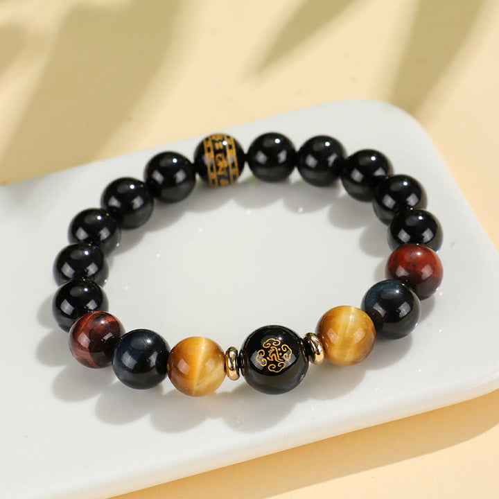 Buddha Stones Black Onyx Tiger Eye Om Mani Padme Hum Chinese Zodiac Natal Buddha Support Bracelet - image 3