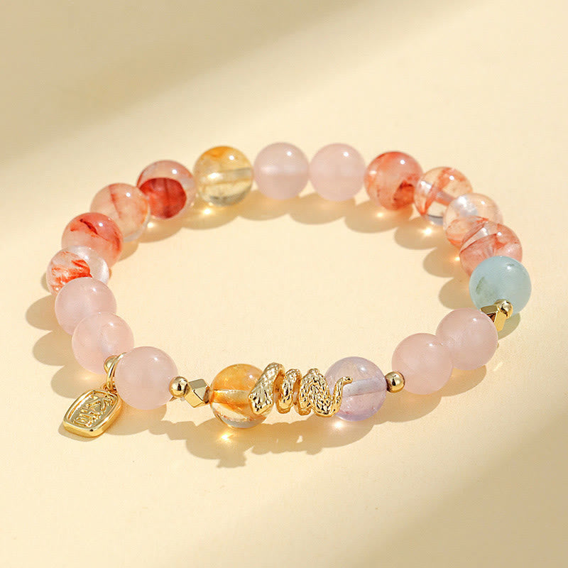 Buddha Stones Various Crystal Pink Crystal Amethyst Year Of The Snake Lucky Bracelet - Pink Crystal(Wrist Circumference: 14-16.5cm) - image 0