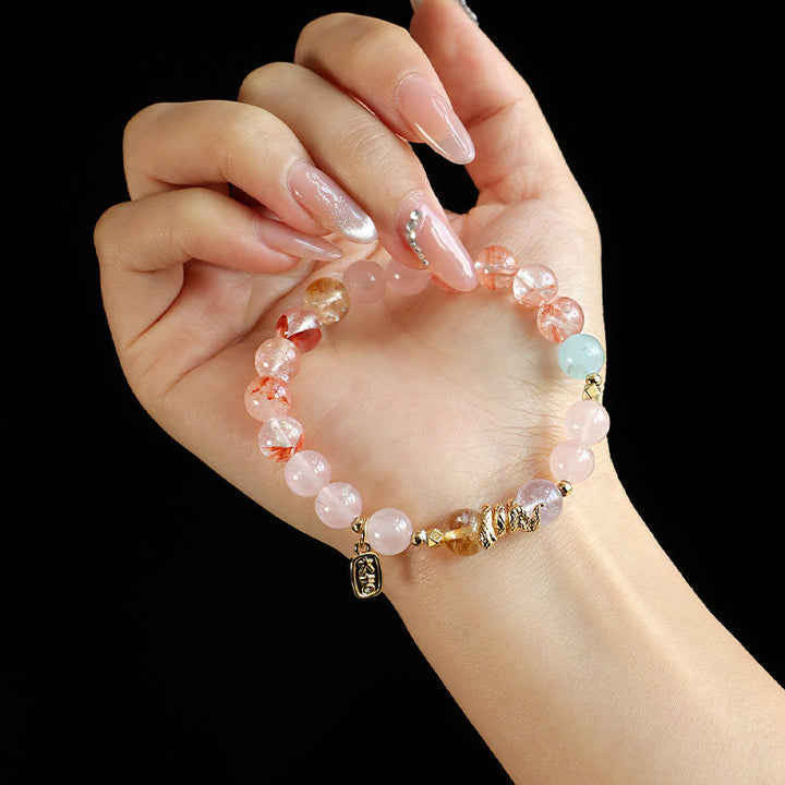 Buddha Stones Various Crystal Pink Crystal Amethyst Year Of The Snake Lucky Bracelet - image 13
