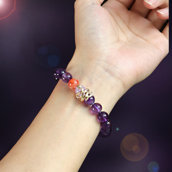 Buddha Stones Various Crystal Pink Crystal Amethyst Year Of The Snake Lucky Bracelet - image 2