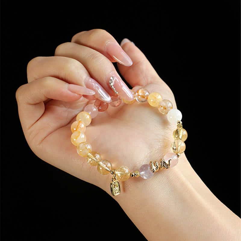 Buddha Stones Various Crystal Pink Crystal Amethyst Year Of The Snake Lucky Bracelet - image 9