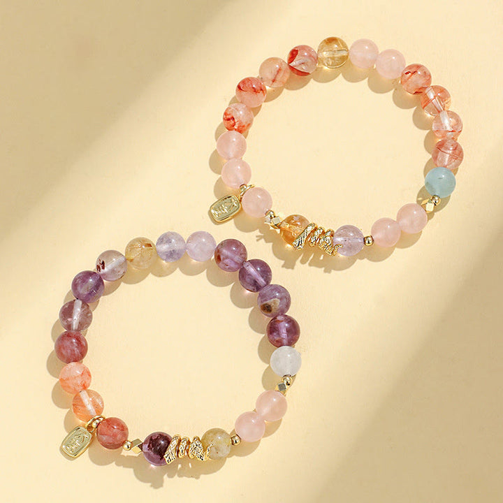 Buddha Stones Various Crystal Pink Crystal Amethyst Year Of The Snake Lucky Bracelet - image 4