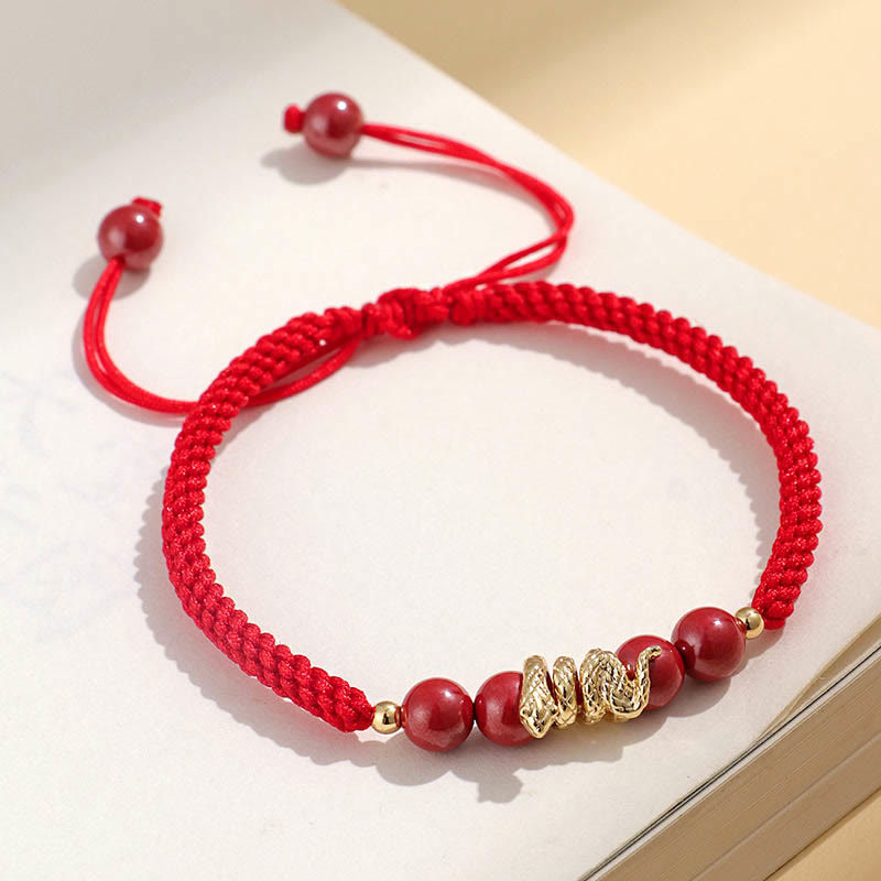 Buddha Stones Cinnabar Handmade Year Of Snake String Protection Braided Bracelet - Red Rope(Wrist Circumference: 14-16.5cm) - image 1