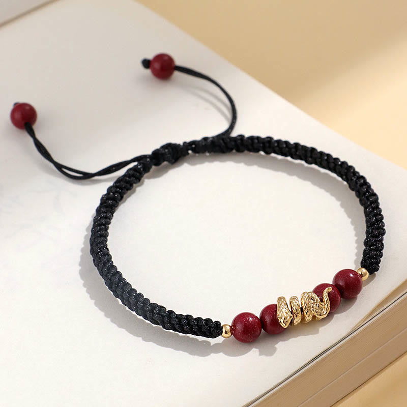 Buddha Stones Cinnabar Handmade Year Of Snake String Protection Braided Bracelet - Black Rope(Wrist Circumference: 14-16.5cm) - image 6