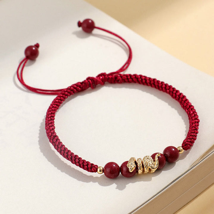 Buddha Stones Cinnabar Handmade Year Of Snake String Protection Braided Bracelet - Dark Red Rope(Wrist Circumference: 14-16.5cm) - image 7