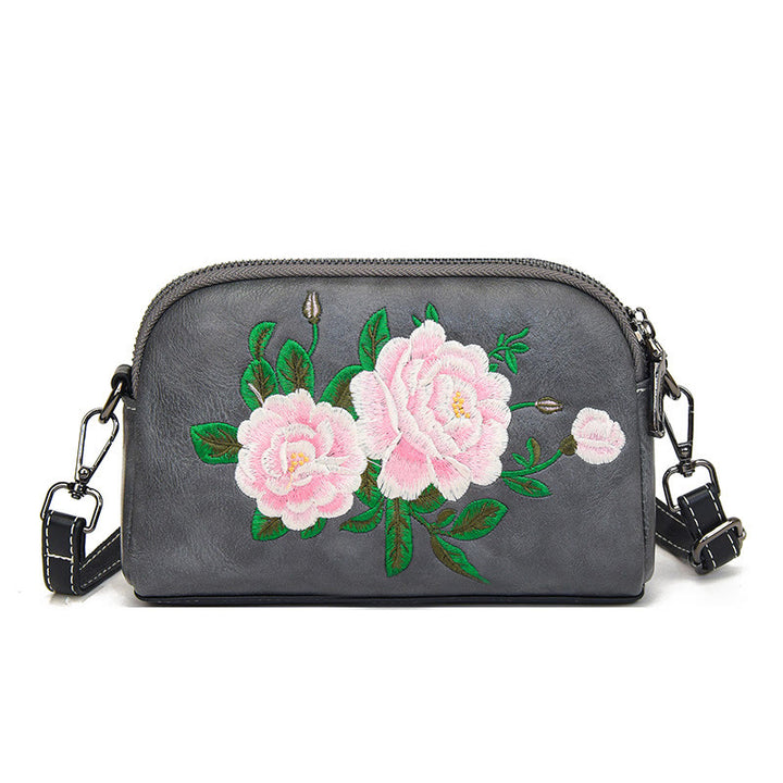 Buddha Stones Peony Pomegranate Flowers Su Embroidery Journey Shopping Purse Shoulder Bag Crossbody Bag - Gray (Peony) 15*7*18cm - image 15