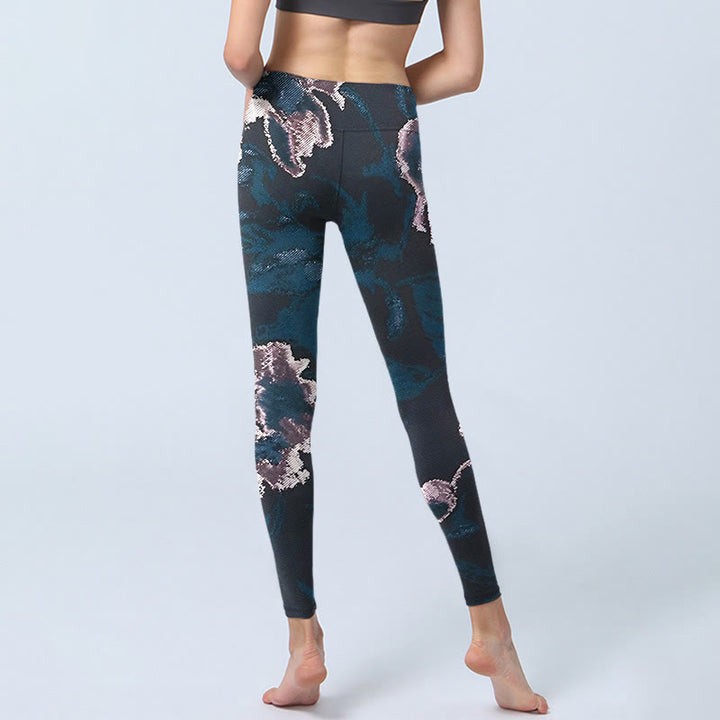 Buddha Stones SteelBlue Silver Flowers Print Exercise Leggings Women's Yoga Pants - image 6