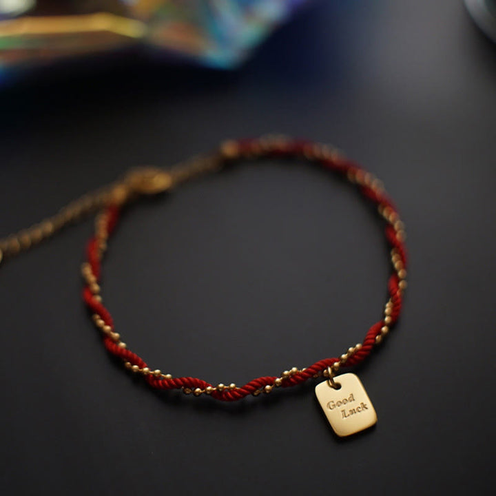 Buddha Stones Red String Gold Plated Copper Good Luck Strength Bracelet - Red String(Wrist Circumference: 15-19cm) - image 0