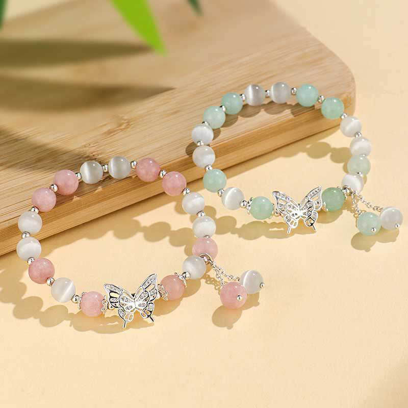 Buddha Stones Chrysoberyl Cat's Eye Chalcedony Butterfly Love Bracelet - image 13