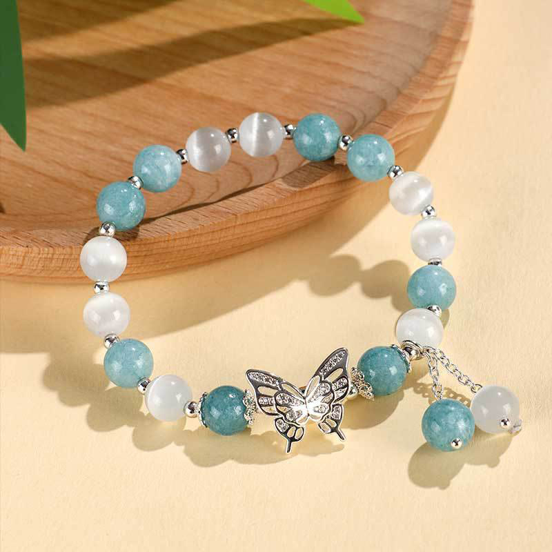 Buddha Stones Chrysoberyl Cat's Eye Chalcedony Butterfly Love Bracelet - image 2