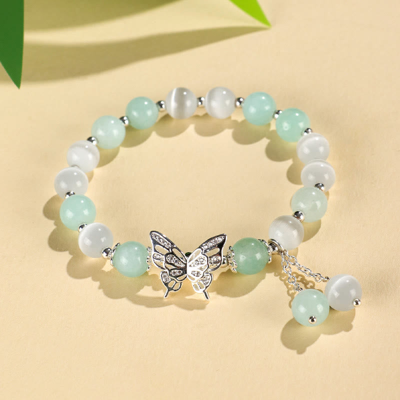 Buddha Stones Chrysoberyl Cat's Eye Chalcedony Butterfly Love Bracelet - image 7