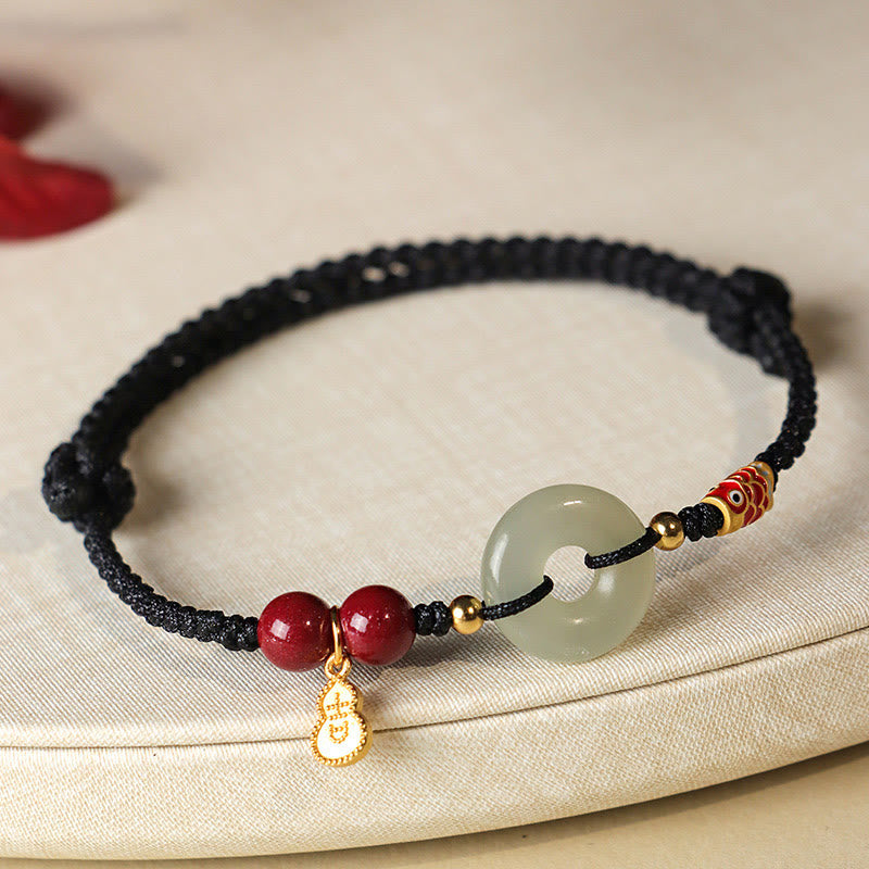 Buddha Stones Red String Black String Hetian Jade Peace Buckle Cinnabar 925 Silver Protection Bracelet - Black String - image 14