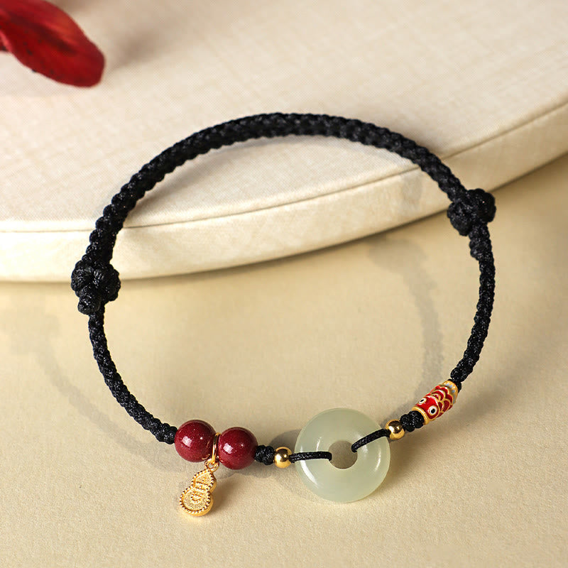 Buddha Stones Red String Black String Hetian Jade Peace Buckle Cinnabar 925 Silver Protection Bracelet - image 15