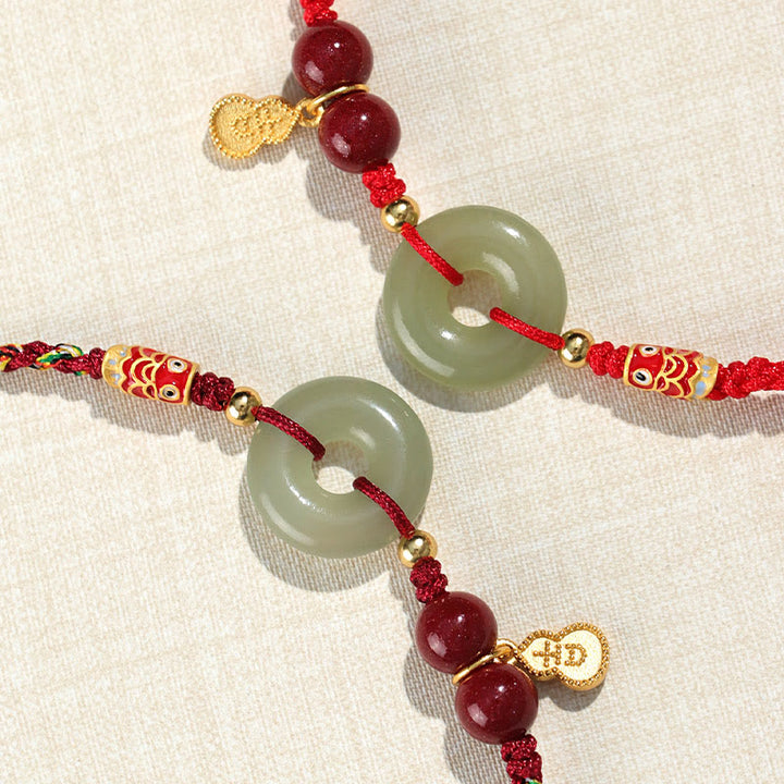 Buddha Stones Red String Black String Hetian Jade Peace Buckle Cinnabar 925 Silver Protection Bracelet - image 13