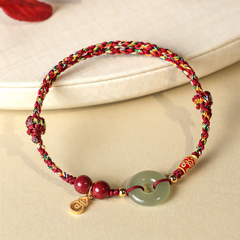 Buddha Stones Red String Black String Hetian Jade Peace Buckle Cinnabar 925 Silver Protection Bracelet - image 12