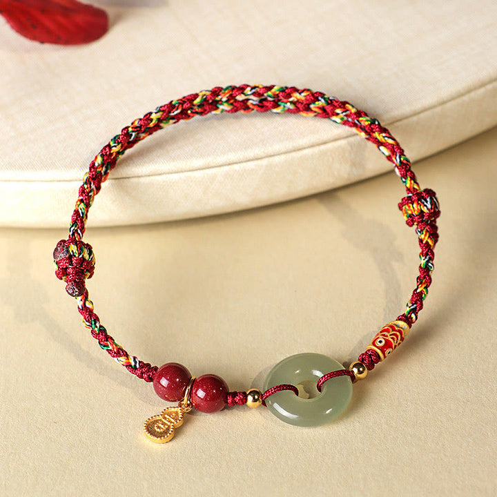 Buddha Stones Red String Black String Hetian Jade Peace Buckle Cinnabar 925 Silver Protection Bracelet - image 12