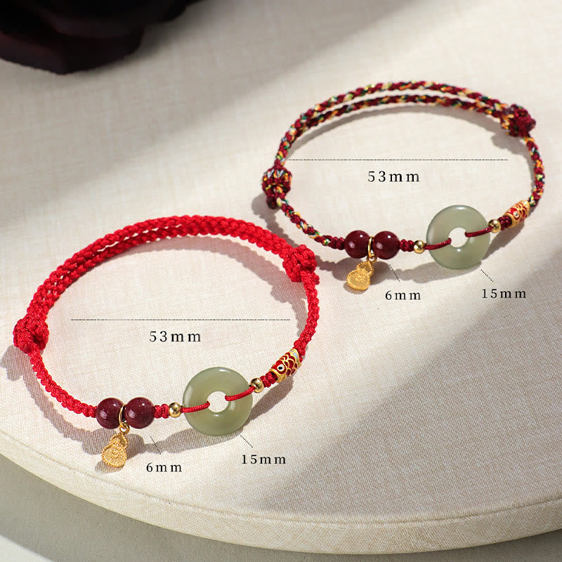 Buddha Stones Red String Black String Hetian Jade Peace Buckle Cinnabar 925 Silver Protection Bracelet - image 17
