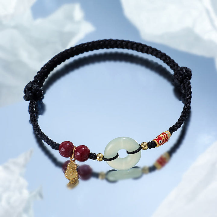 Buddha Stones Red String Black String Hetian Jade Peace Buckle Cinnabar 925 Silver Protection Bracelet - image 16