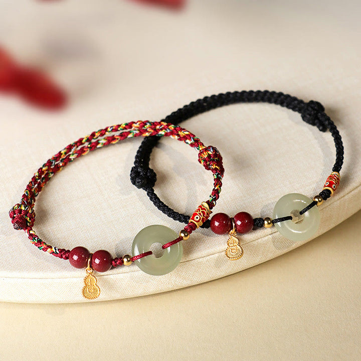 Buddha Stones Red String Black String Hetian Jade Peace Buckle Cinnabar 925 Silver Protection Bracelet - image 18