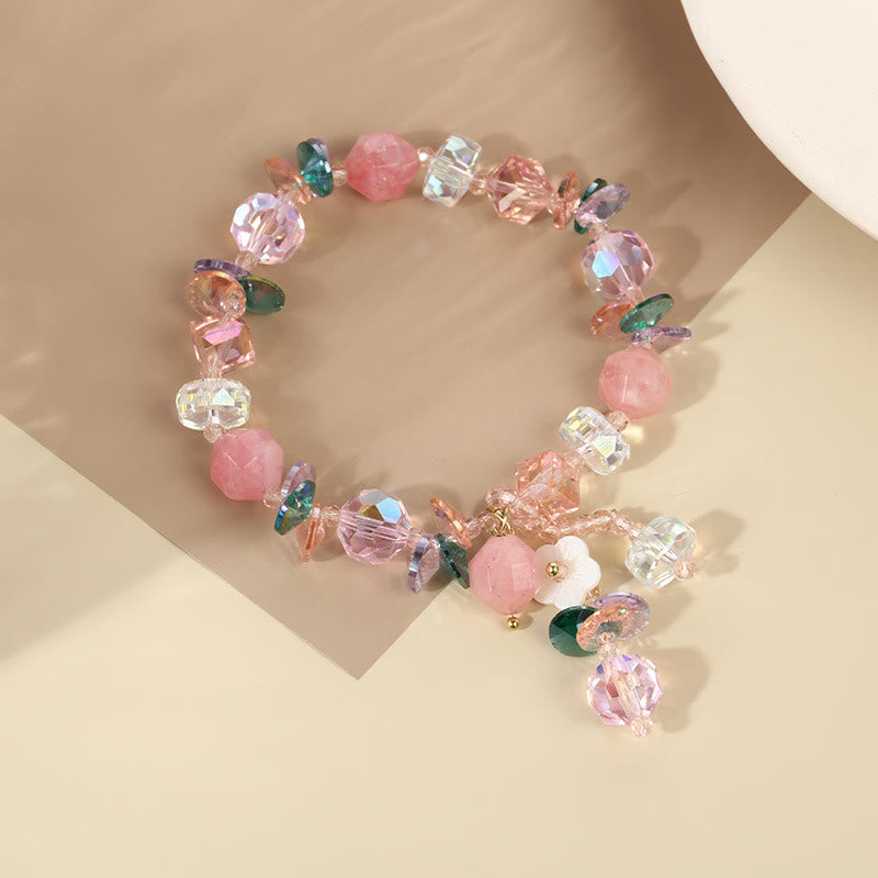 Buddha Stones Pink Crystal Green Crystal White Crystal Flower Warmth Bracelet - image 13