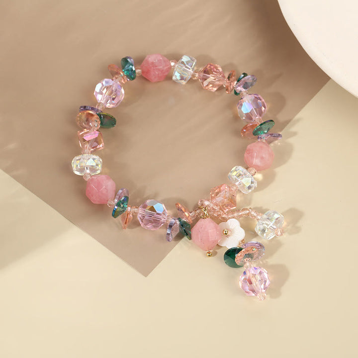 Buddha Stones Pink Crystal Green Crystal White Crystal Flower Warmth Bracelet - image 13