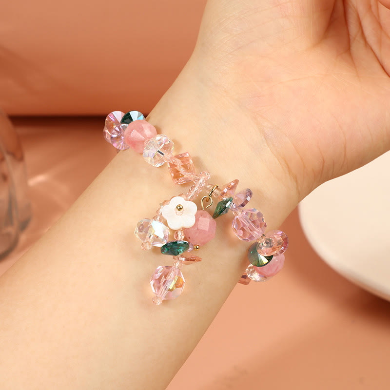 Buddha Stones Pink Crystal Green Crystal White Crystal Flower Warmth Bracelet - image 16