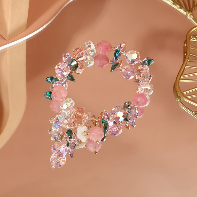 Buddha Stones Pink Crystal Green Crystal White Crystal Flower Warmth Bracelet - image 15