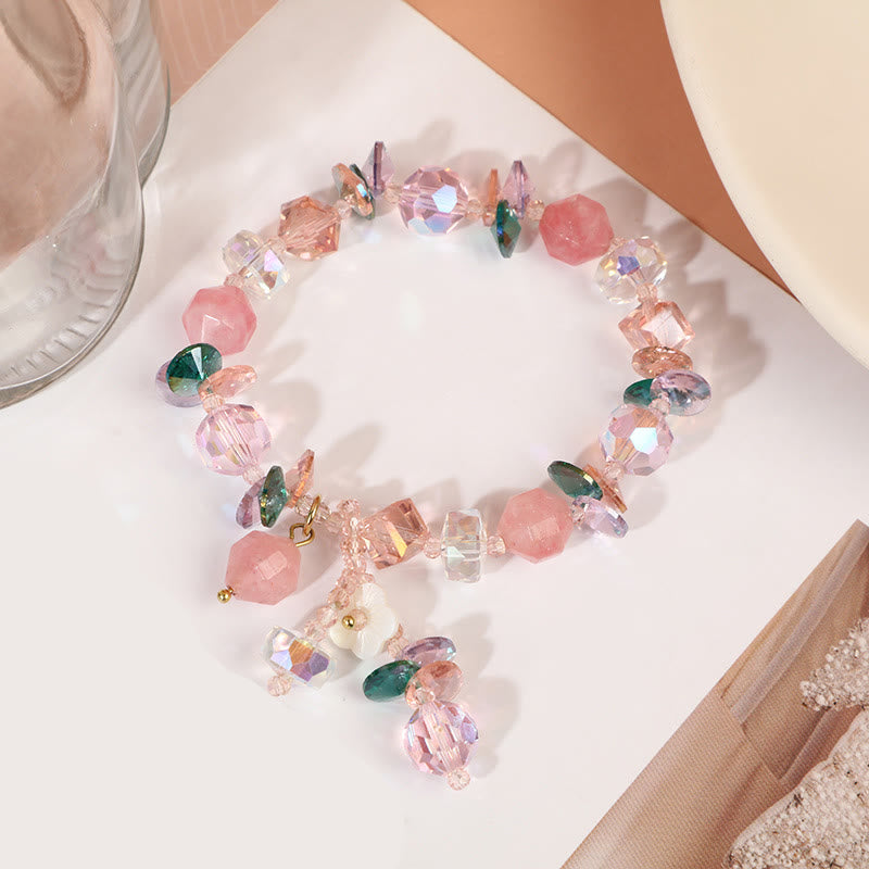Buddha Stones Pink Crystal Green Crystal White Crystal Flower Warmth Bracelet - image 12