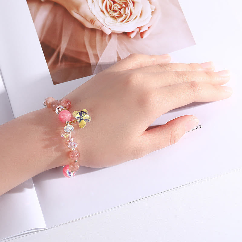 Buddha Stones Strawberry Quartz White Crystal Pink Crystal Butterfly Love Bracelet - image 15