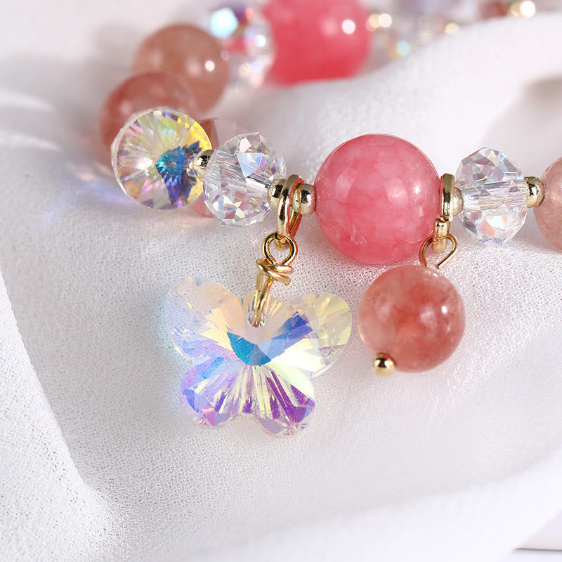 Buddha Stones Strawberry Quartz White Crystal Pink Crystal Butterfly Love Bracelet - image 14