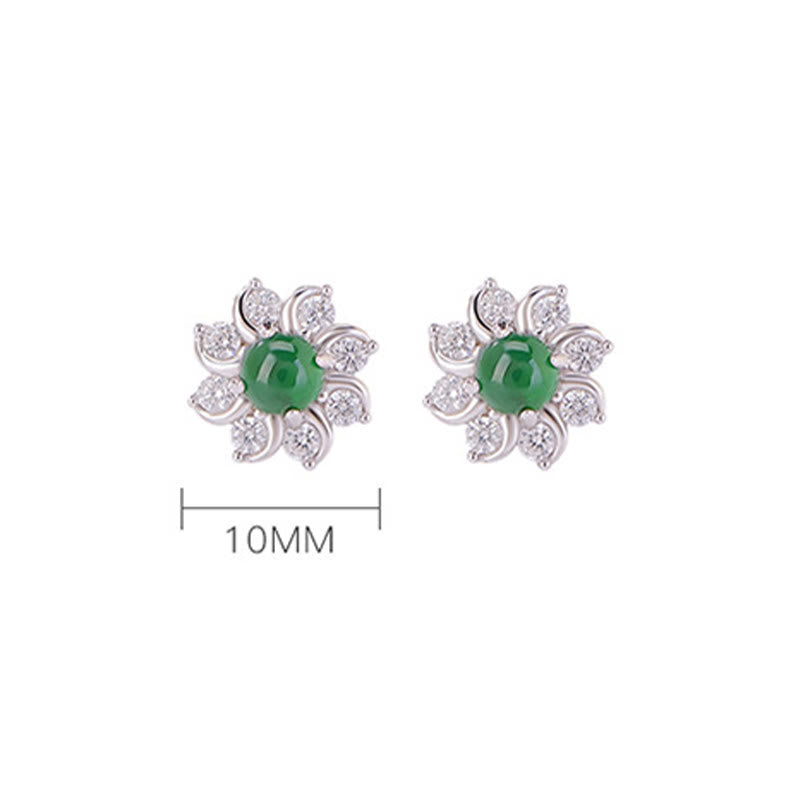 Buddha Stones 925 Sterling Silver Round Jade Flower Prosperity Earrings - image 4