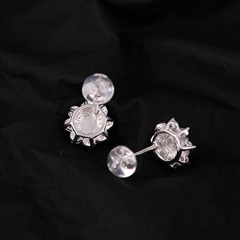 Buddha Stones 925 Sterling Silver Round Jade Flower Prosperity Earrings - image 2