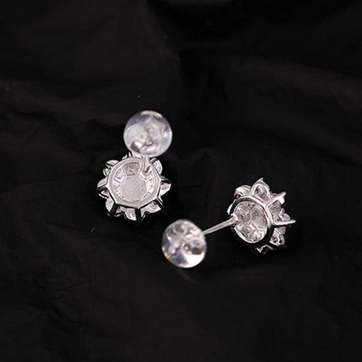 Buddha Stones 925 Sterling Silver Round Jade Flower Prosperity Earrings - image 2