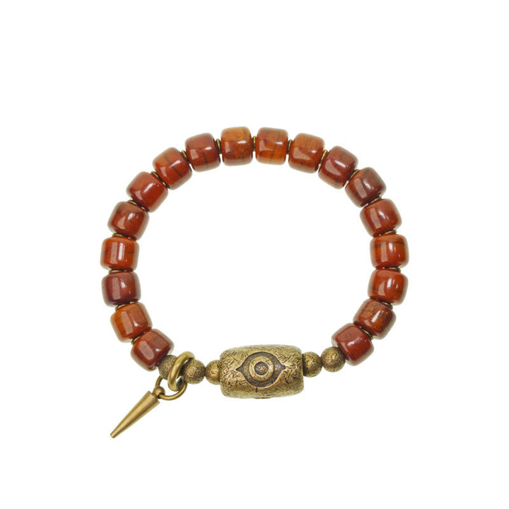 Buddha Stones Bone Beads Dzi Shape Copper Cone Pendant Strength Bracelet - image 12