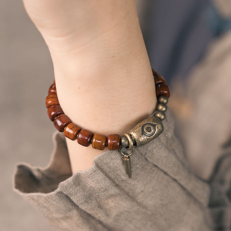 Buddha Stones Bone Beads Dzi Shape Copper Cone Pendant Strength Bracelet - image 11