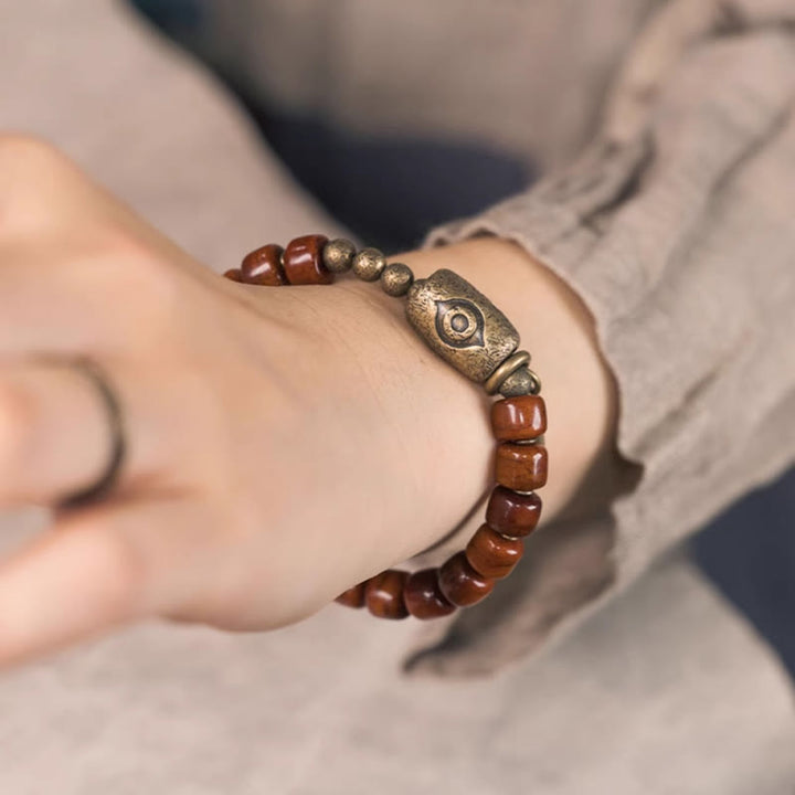 Buddha Stones Bone Beads Dzi Shape Copper Cone Pendant Strength Bracelet - image 3