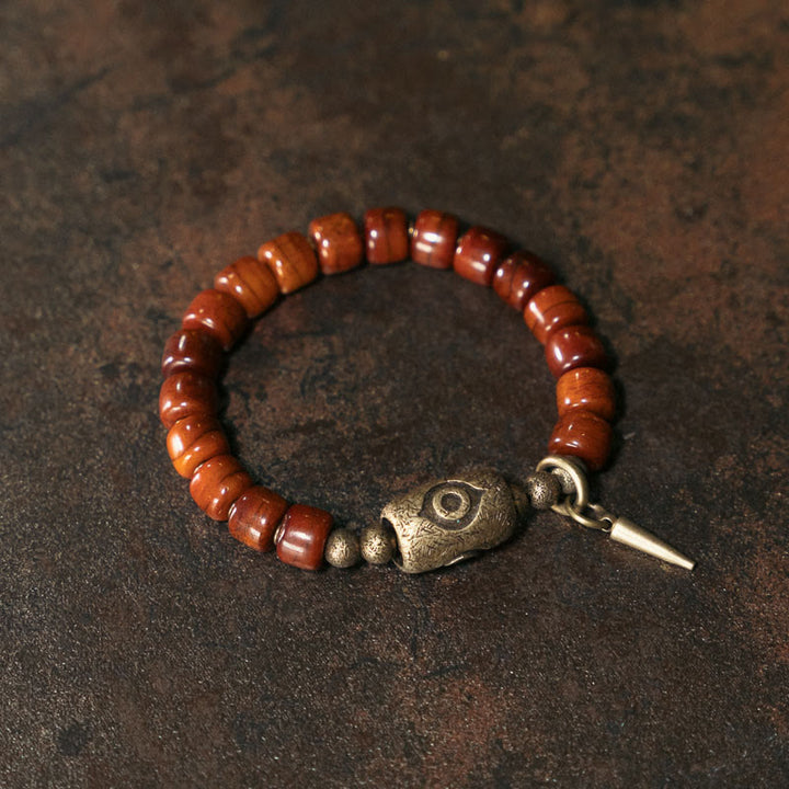 Buddha Stones Bone Beads Dzi Shape Copper Cone Pendant Strength Bracelet - image 1